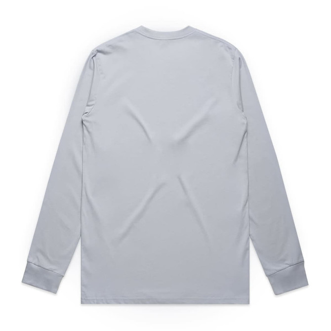 A grey long-sleeve t-shirt with a plain back and fitted cuffs, featuring a logo.