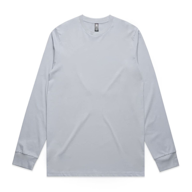 A light grey long-sleeve t-shirt featuring a simple design and a logo on the label.