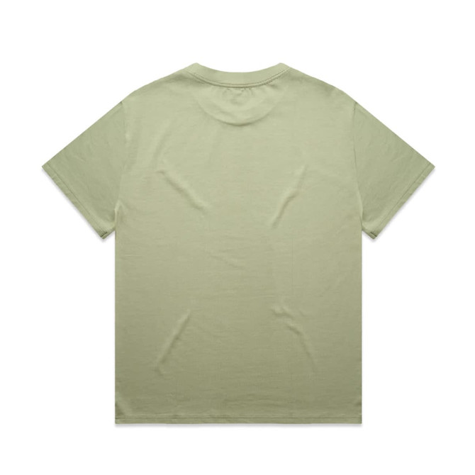 A light green oversized t-shirt with a plain back and a brand logo. Suitable for casual wear.