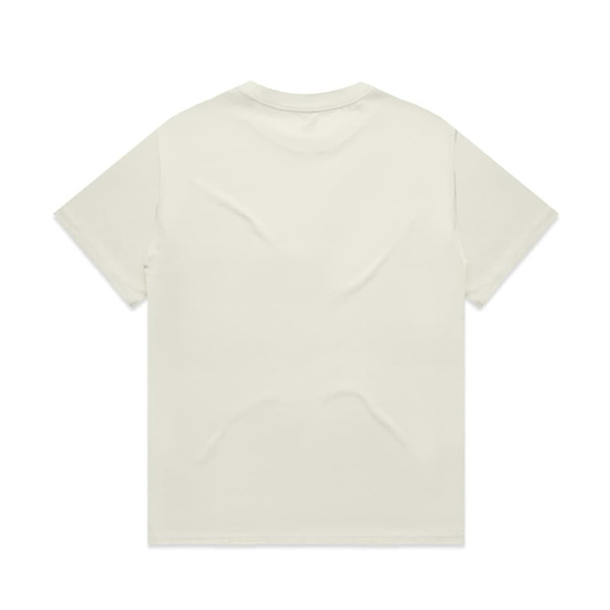 A plain cream Heavy Tee t-shirt featuring short sleeves and a simple design, with a logo present.