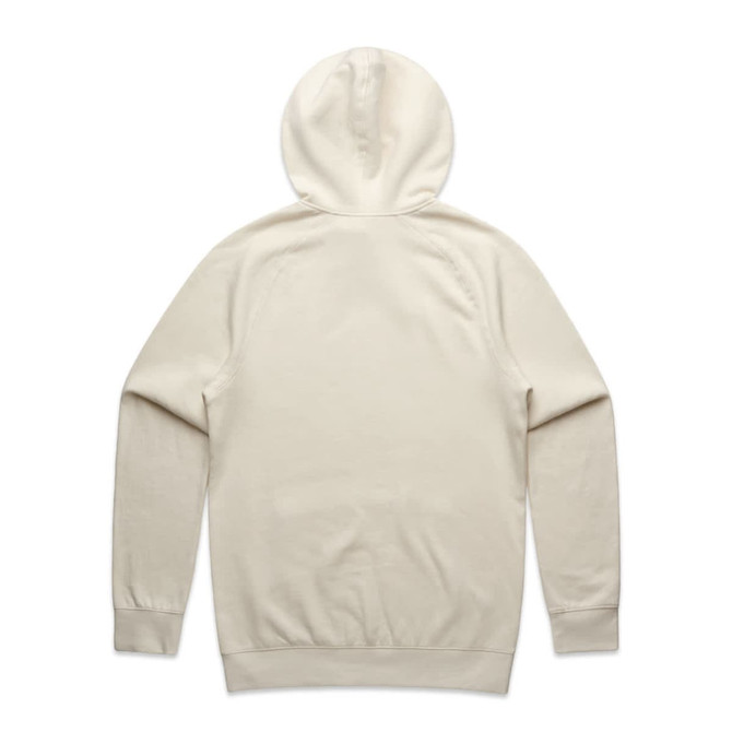 A beige hoodie featuring a hood and long sleeves, with a plain back design and a brand logo.
