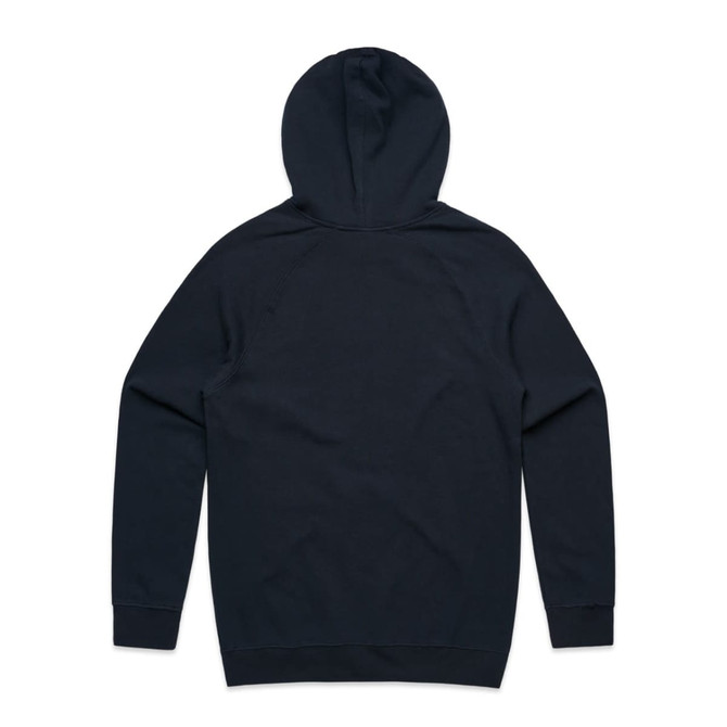 A navy hoodie featuring a hood and long sleeves, with a simple design and no visible branding.