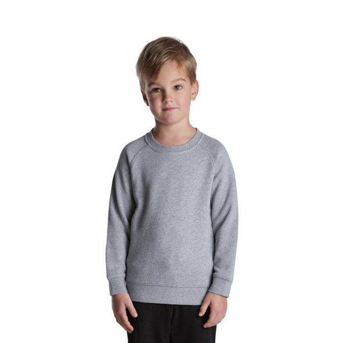 A grey jumper featuring a classic design with a round neckline and long sleeves, suitable for kids.
