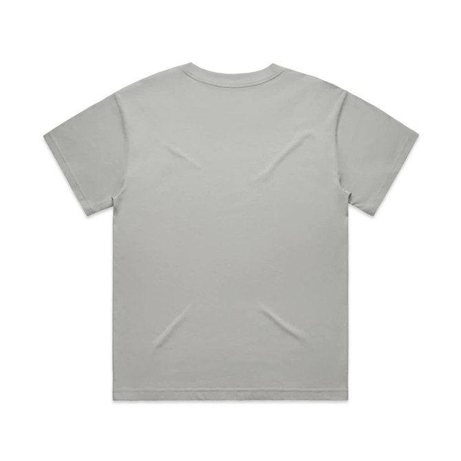 A plain, grey T-shirt featuring a standard crew neck and short sleeves, with a simple logo.