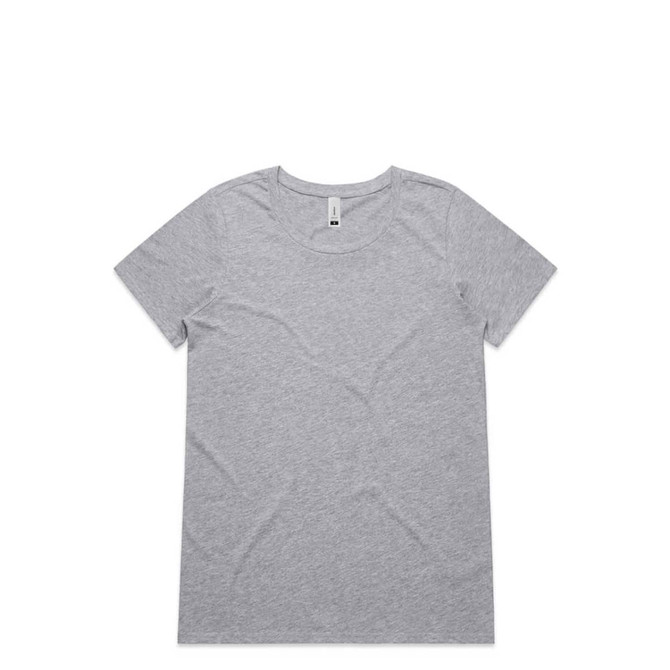 A grey t-shirt with a classic crew neck and short sleeves, featuring a logo on the label.