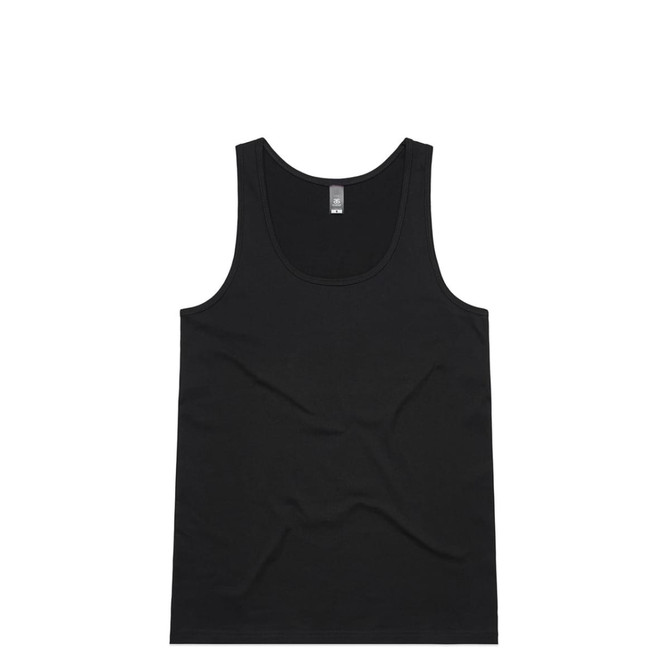 A black singlet with a round neckline and a logo on the label. Suitable for casual wear.