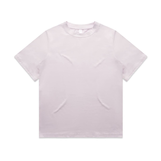 A light purple t-shirt with a relaxed fit. The shirt features a logo on the front.