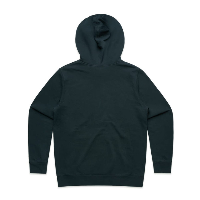 A dark green hoodie with a spacious hood and long sleeves, featuring a plain back without any graphics or text.