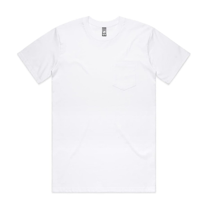 A white Classic Pocket Tee featuring a front chest pocket and a branding label on the neckline.