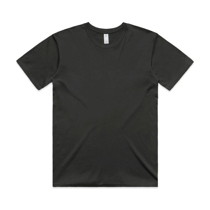 A black T-shirt with a classic crew neck design and short sleeves, featuring a logo on the tag.