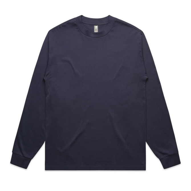 A navy long-sleeve T-shirt with a simple design and a logo on the neckline.