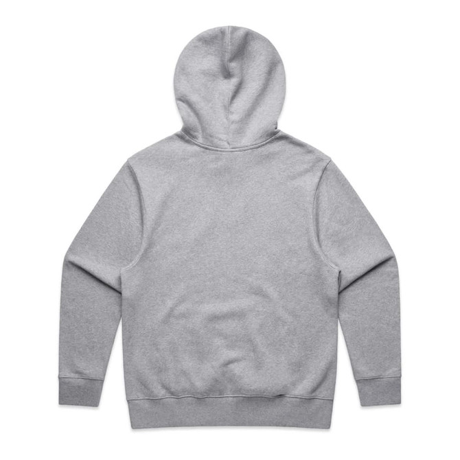 A grey hoodie with a hood and long sleeves, featuring a plain back design and fitted cuffs.