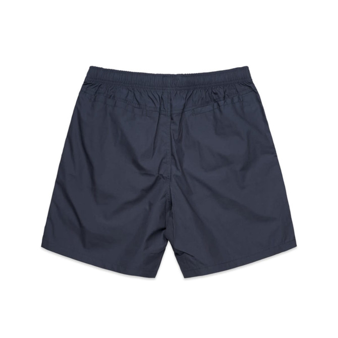 Dark navy beach shorts with an elastic waistband, featuring a simple design and no visible branding.