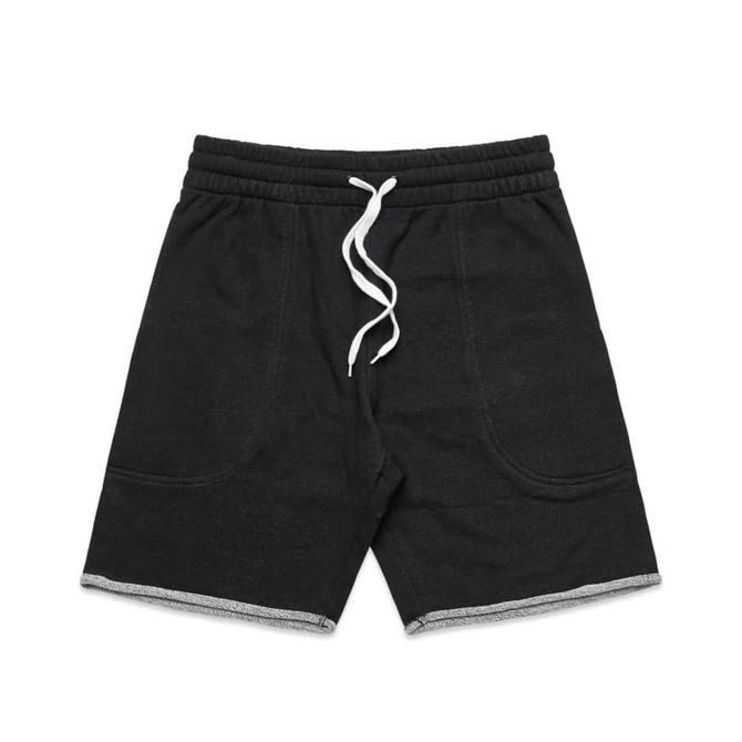Track shorts in black with a drawstring waist and contrasting hem detail, featuring a logo.