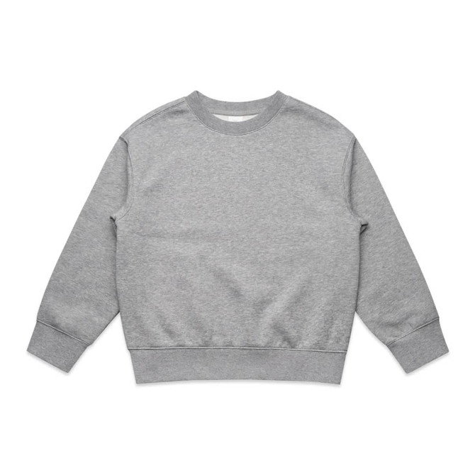 A grey jumper with a round neck and long sleeves. The design features a ribbed hem and cuffs.