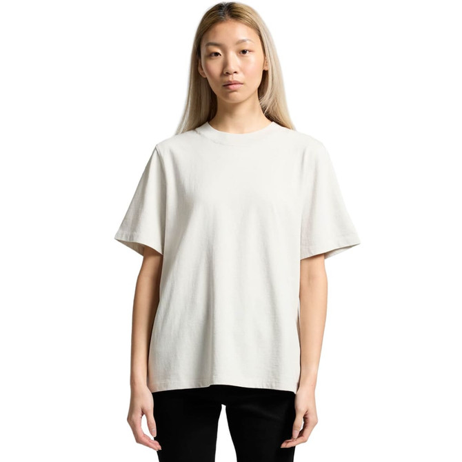 A light grey heavy faded tee with a relaxed fit and short sleeves, featuring a logo on the front.