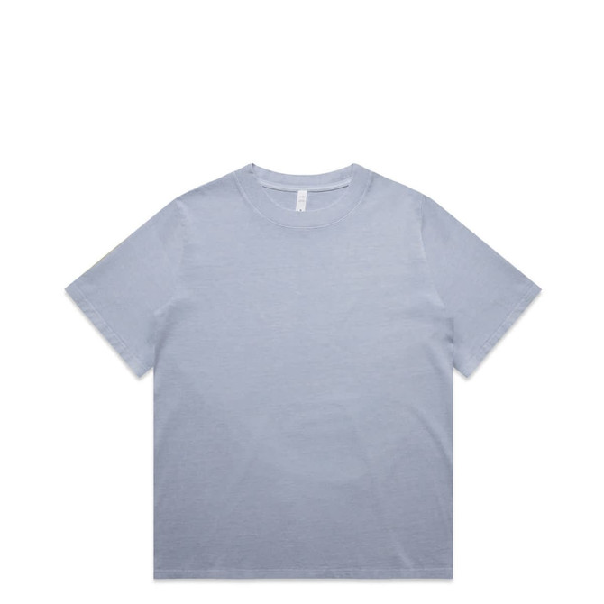 A light blue t-shirt with a round neckline and short sleeves. The shirt has a simple design and features a logo.