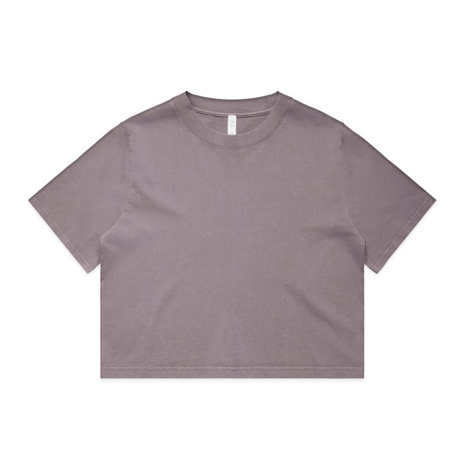 A heavy faded cropped tee in a soft mauve colour, featuring a simple design and a classic crew neck.