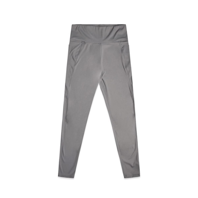 Active leggings in a sleek grey colour, featuring a high waistband and a smooth finish. Includes a logo detail.