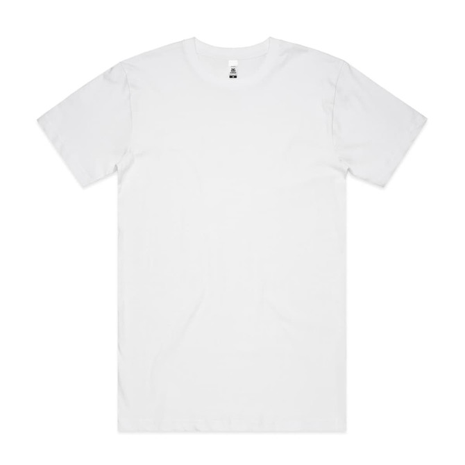 A white Block Tubular Tee with a simple design and a branding label on the neckline.