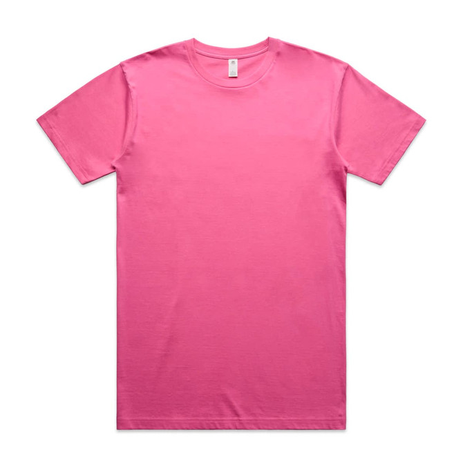 A pink Block Tubular Tee with a crew neck design and short sleeves, featuring a logo.
