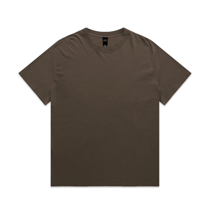 A solid brown heavy faded t-shirt with a classic crew neckline and short sleeves. It has a logo tag.