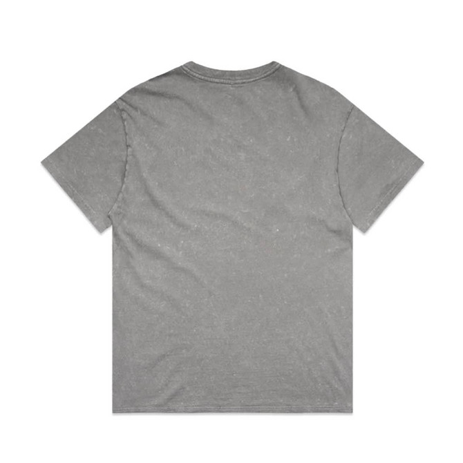 A grey Stone Wash Heavy Tee with a relaxed fit and a simple design, featuring a logo on the back.