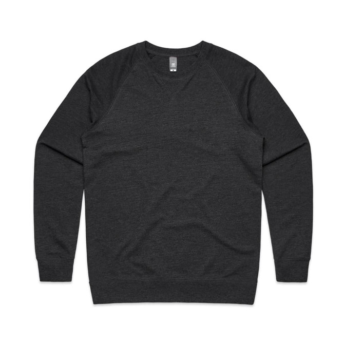 A dark grey jumper with raglan sleeves and a round neckline, featuring a logo on the tag.