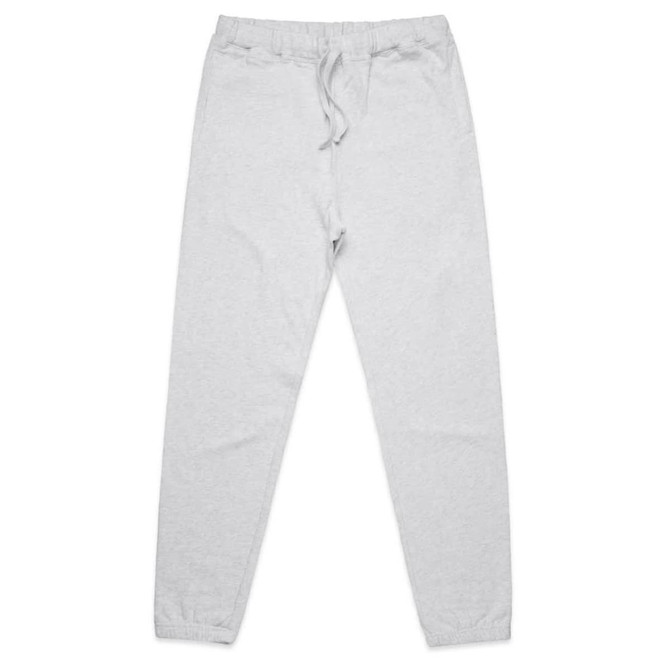 Light grey track pants with an elasticated waistband and cuffs, featuring a drawstring and a small logo.