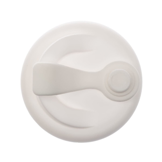 A reusable coffee cup lid made from RPET material, featuring a snap closure for easy access.