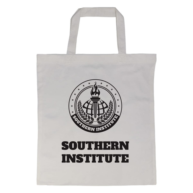 A gray tote bag featuring a logo and bold text that reads "SOUTHERN INSTITUTE."