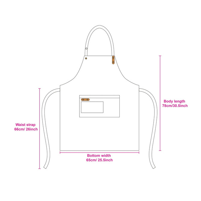 A white poly-cotton canvas full bib apron with a neck strap and a front pocket, featuring a branded logo.
