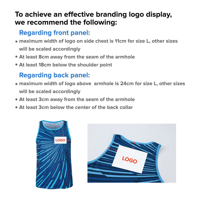 A sleeveless singlet in blue with a dynamic pattern and a logo on the front.