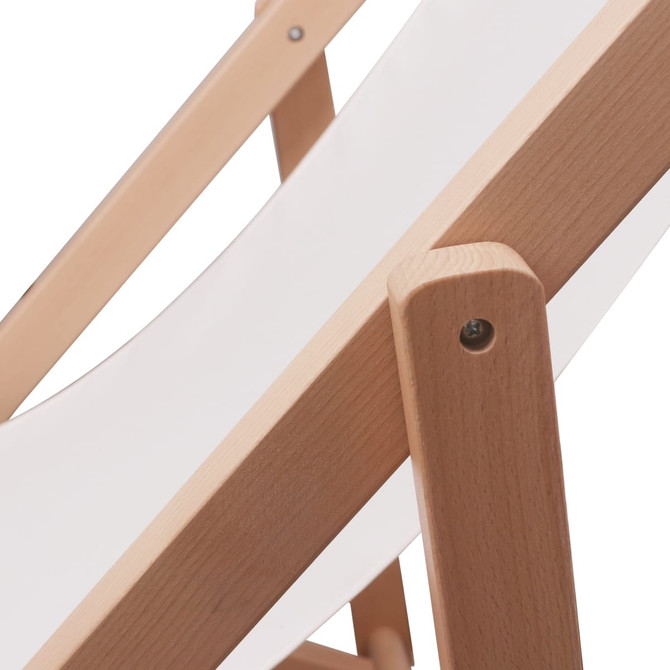 A lightweight beach chair with a beech frame and a white fabric seat. It has a simple, minimalist design.