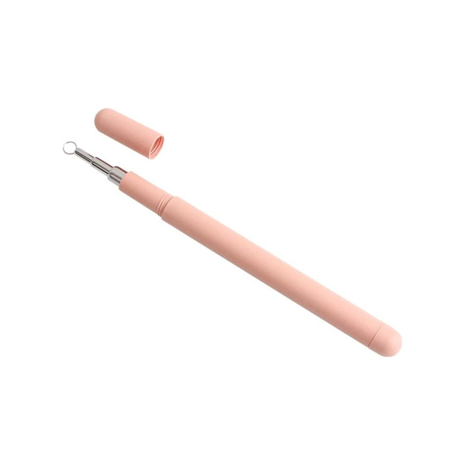 A pink ECO Straw Set featuring a reusable straw, a cleaning brush, and a protective cap.
