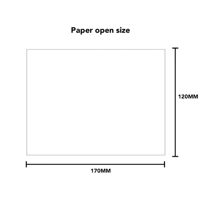 A flat piece of paper with dimensions of 170mm by 120mm, featuring no visible designs or colours.