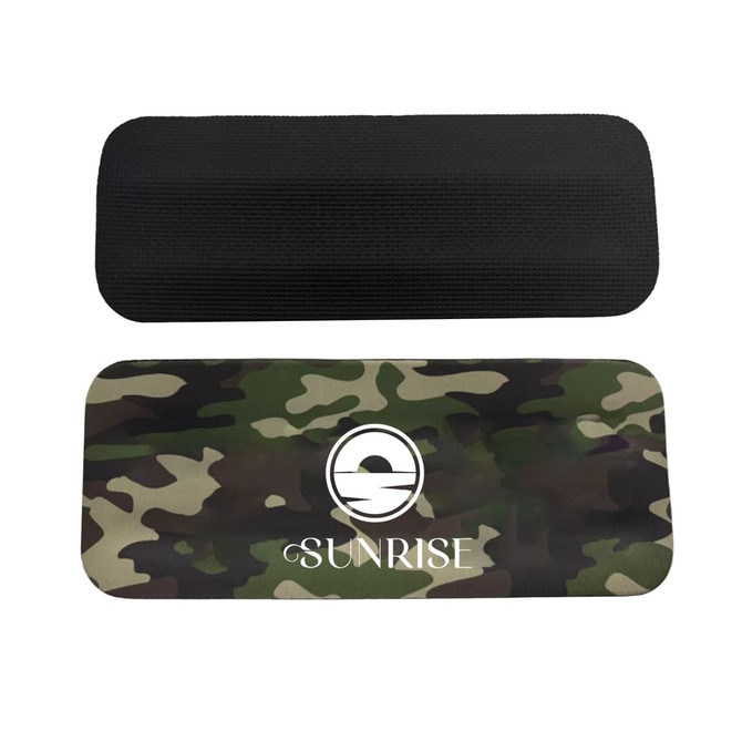 A drink holder in camouflage design with a textured black upper part and a logo on the front.