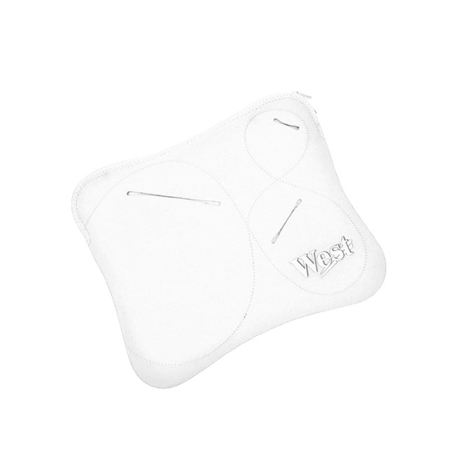 A white Multi Pouch Laptop Bag with multiple compartments and a logo.