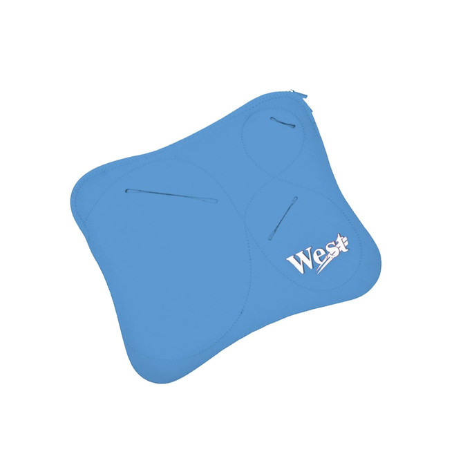 A blue multi pouch laptop bag featuring multiple compartments and a logo.