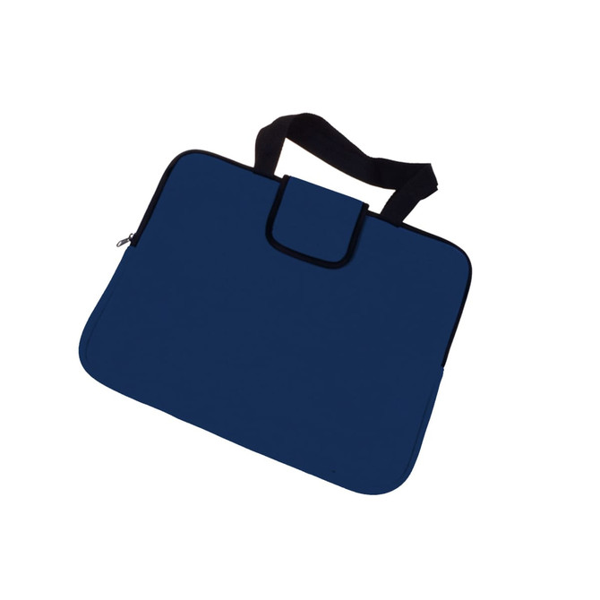 A navy blue deluxe laptop bag with a black handle and a zip closure. It features a simple design with no visible branding.