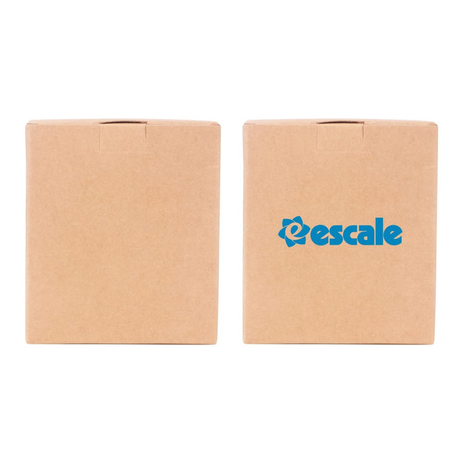 A large square gift box in light brown with a logo on one side, featuring a top closure. Dimensions are 105 x 130 x 105mm.