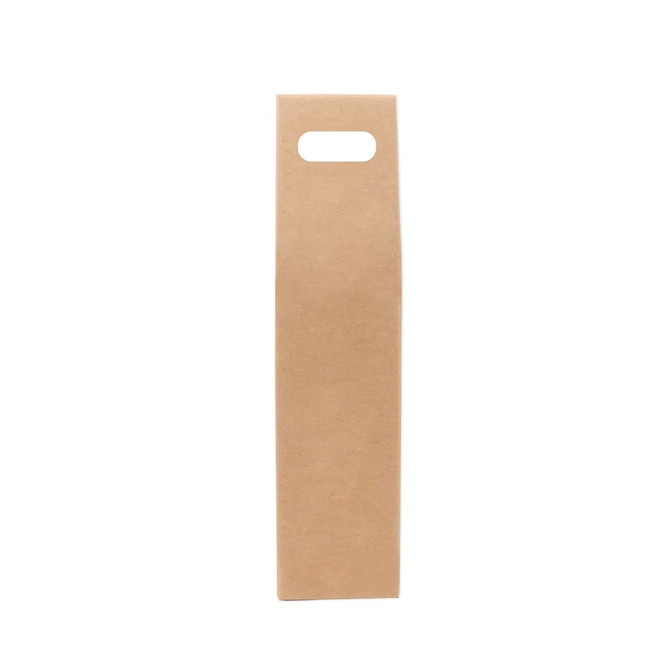 A drink bottle packaging in natural brown kraft paper with a handle at the top. It has a simple, minimalist design.