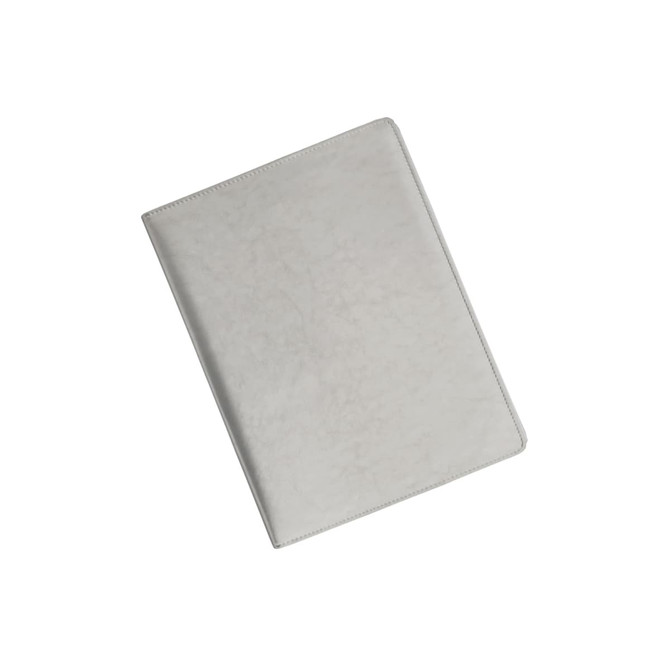 A4 business compendium in a light grey colour with a smooth finish and a logo on the cover.