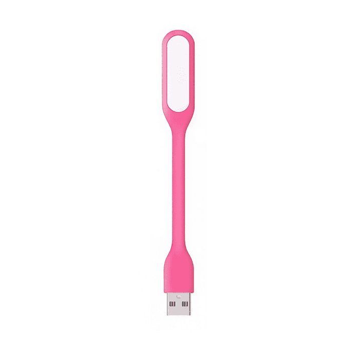 A pink USB light with a flexible design, featuring a loop handle and a standard USB connector.