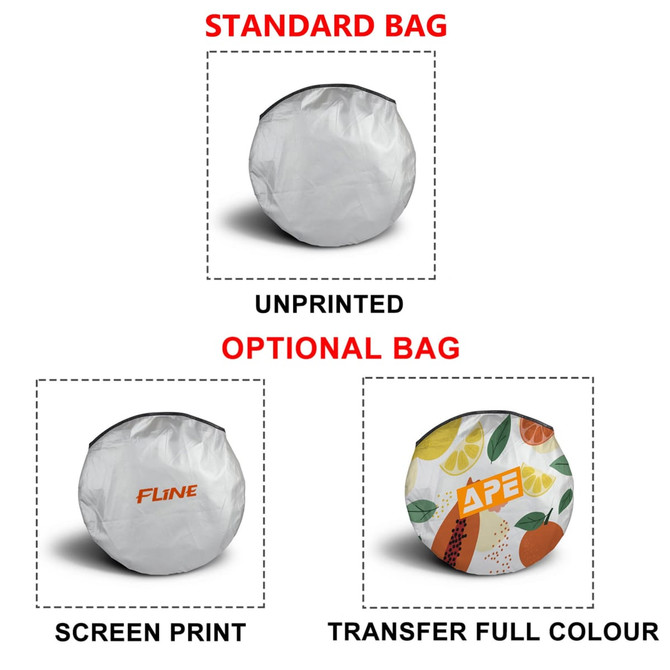 A reflective car sunshade featuring various designs in shades of white and vibrant colours with a logo.