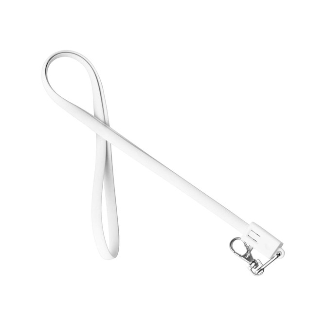 A white TPE lanyard charging cable with a lobster clasp for attachment. It has a smooth, flexible design.