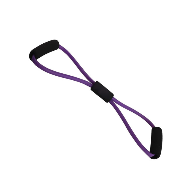 A purple Figure 8 resistance band with black handles. It features a central grip section.