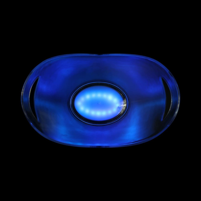 A blue LED ice bucket with a smooth, rounded design and two side handles. It features an interior light.