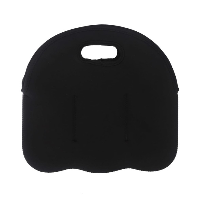 A drink bottle cooler in black, featuring a handle and two storage compartments for bottles.