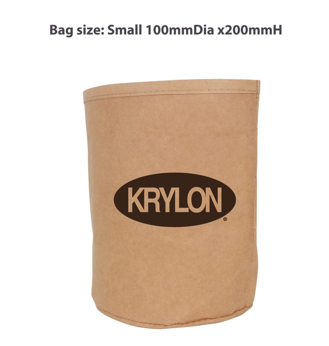 A small, washable kraft paper bag in a brown shade, featuring a logo, with a diameter of 100mm and a height of 200mm.